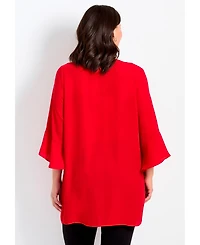 Avenue Women's Plus V-Neck Lace-Up Bell Sleeve Tunic