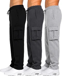 Blue Ice Men's Fleece-Lined Cargo Open-Bottom Sweatpants