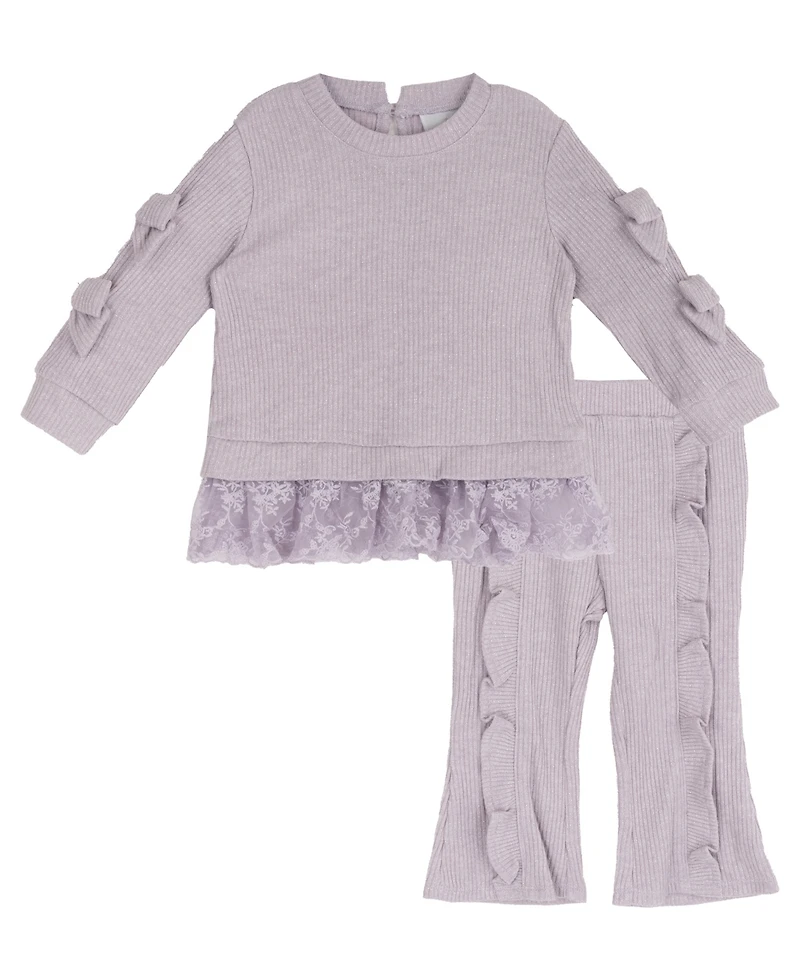 Rare Editions Baby Girls' Lurex Rib Knit Top to Matchy Ruffle Leggings, 2-Piece Set