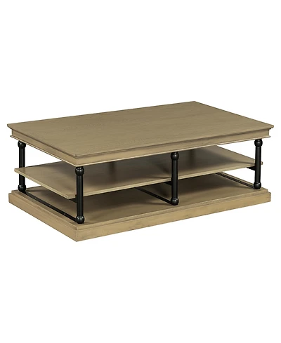 Boyel Living 55" Modern Wood Coffee Table, Brown Finish with Metal Legs, 2-Tier Open Storage Shelves for Room