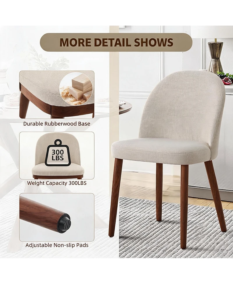 gaomon Wooden Dining Chair Set of 2 Upholstered Fabric Chair,Modern Kitchen Chairs with Curved Backrest Leveling Feet
