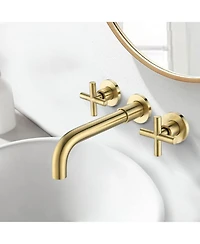 Busdays Wall Mount Bathroom Sink Faucet with Pop Up Drain No Overflow