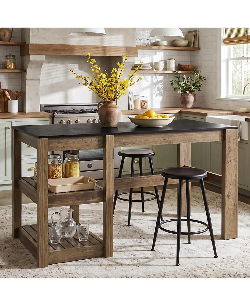 Tribesigns Kitchen Island with Storage,Open Shelving Bar Table with Large Worktop