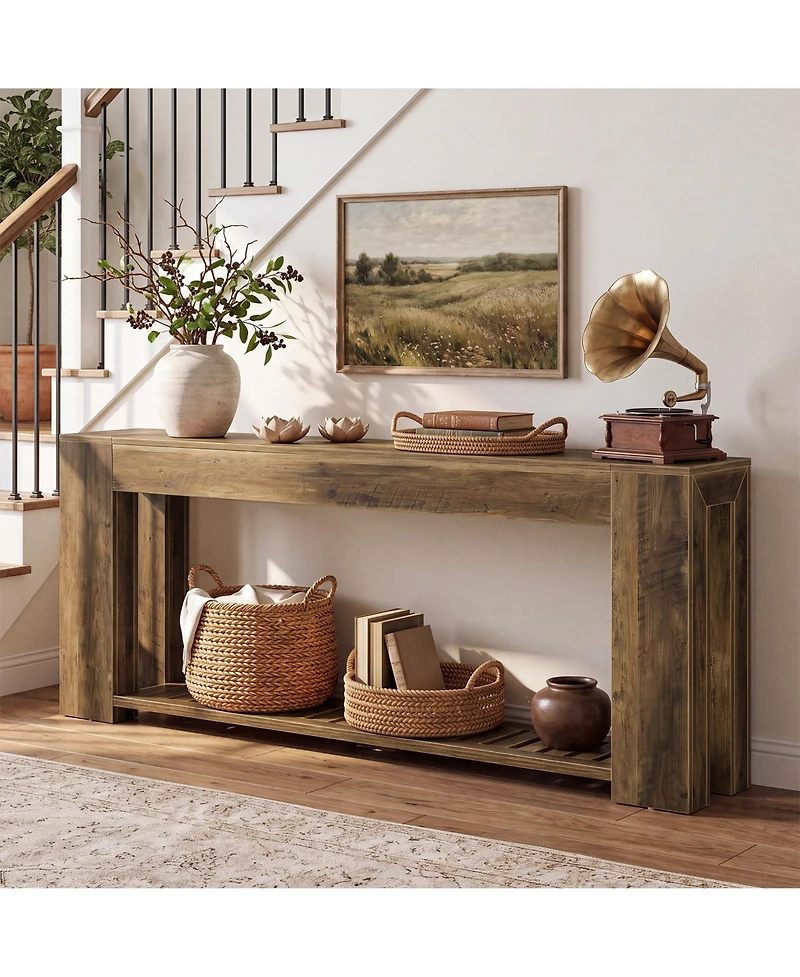 Tribesigns Farmhouse Console Table, Rustic Sofa Table with Storage, Industrial Wood Entry Table