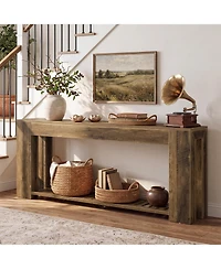 Tribesigns Farmhouse Console Table, Rustic Sofa Table with Storage, Industrial Wood Entry Table