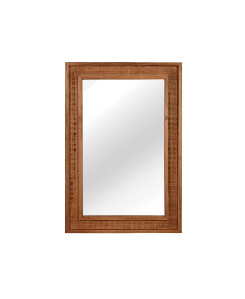 Phying Rectangular Rattan Wall Mirror 20x30 Inch Solid Wood Frame Farmhouse Decorative Vanity Mirror Aesthetic Wall Art for Home Bathroom