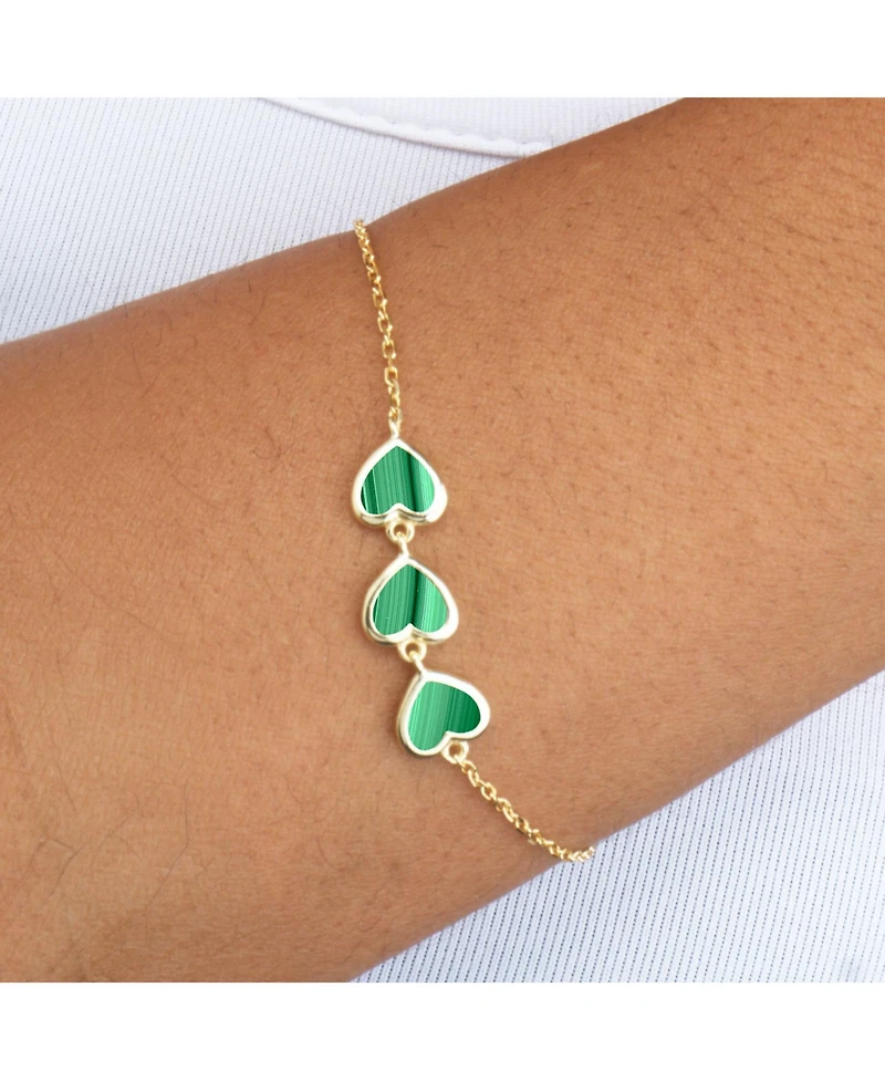 The Lovery Malachite Trio Heart Bracelet 14K