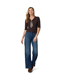 Cable & Gauge Women's Printed Chiffon Tie Neck Sweater