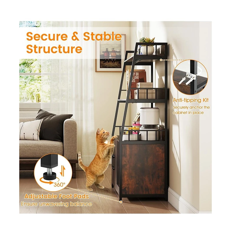 Ruie Hidden Litter Box Cabinet 52 in Cat Enclosure with Scratching Pad and Shelves