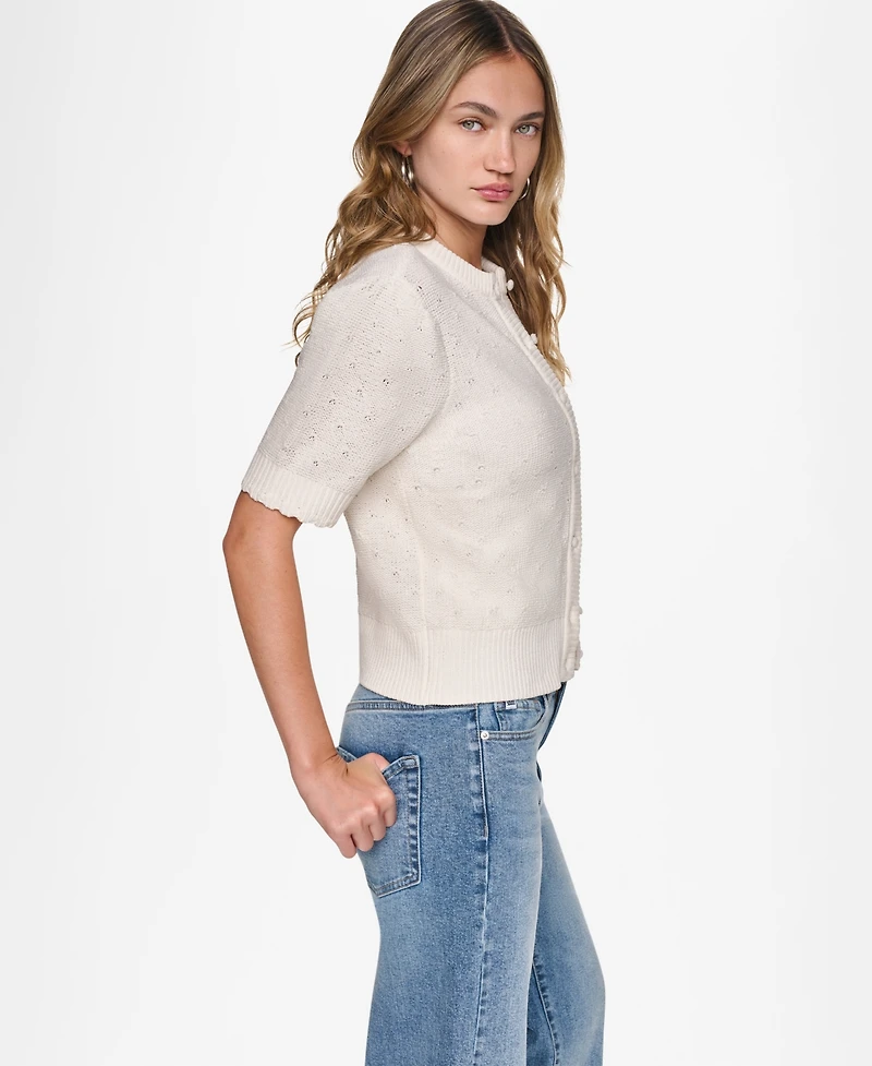 Dkny Jeans Women's Baby Chenille Short-Sleeve Lightweight Open-Stitch Cardigan