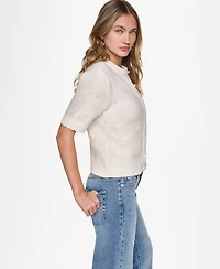 Dkny Jeans Women's Baby Chenille Short-Sleeve Lightweight Open-Stitch Cardigan