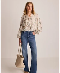 Mint Velvet Women's Floral Smocked Peasant Blouse