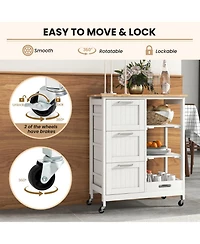 Sugift Rolling Kitchen Island Utility Storage Cart with 3 Large Drawers and Removable Tray