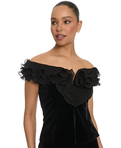 Muse Women's Off-The-Shoulder Velvet Ruffle Blouse