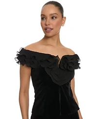Muse Women's Off-The-Shoulder Velvet Ruffle Blouse