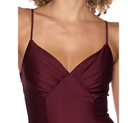 B Darlin Juniors' V-Neck Shiny Knit Gown