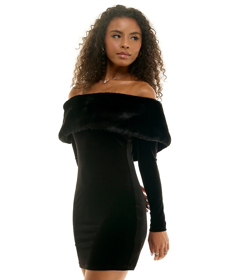 Katia Rae Women's Off-the-Shoulder Long Sleeve Velvet Dress