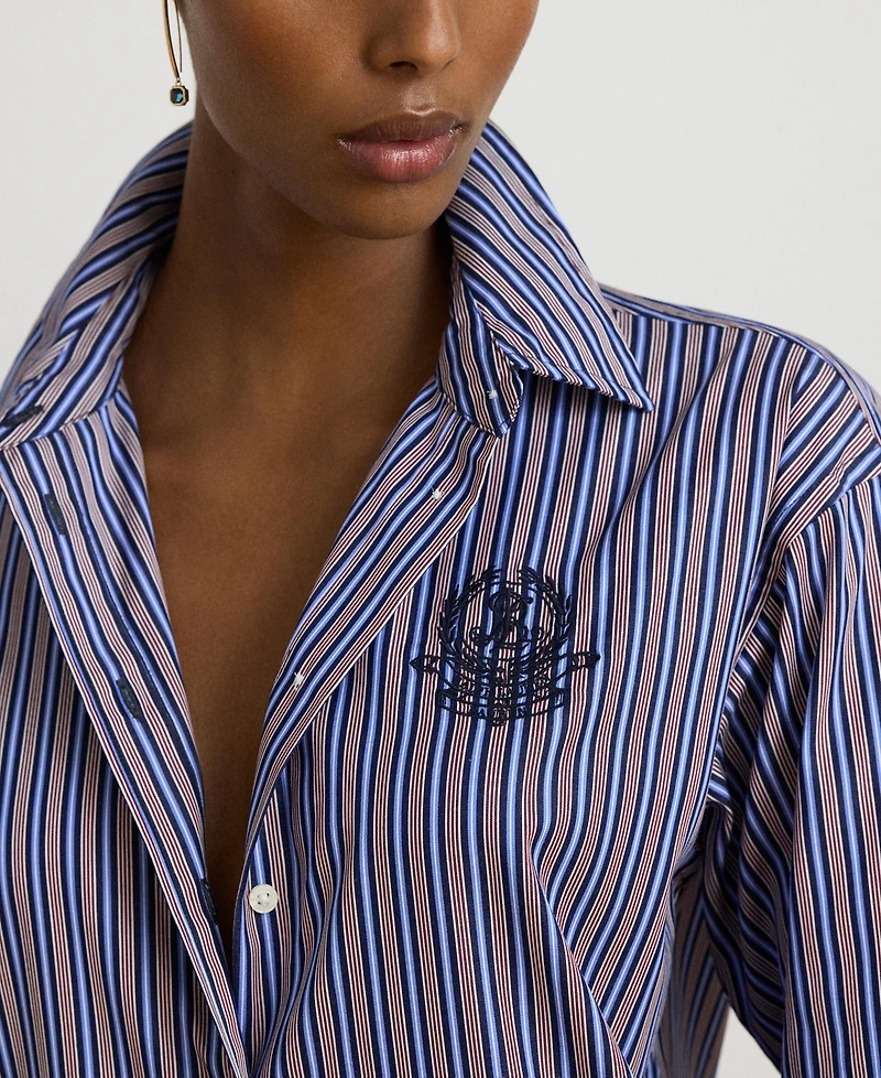 Lauren Ralph Women's Striped Point-Collar Relaxed-Fit Button-Down Shirt