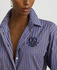 Lauren Ralph Women's Striped Point-Collar Relaxed-Fit Button-Down Shirt