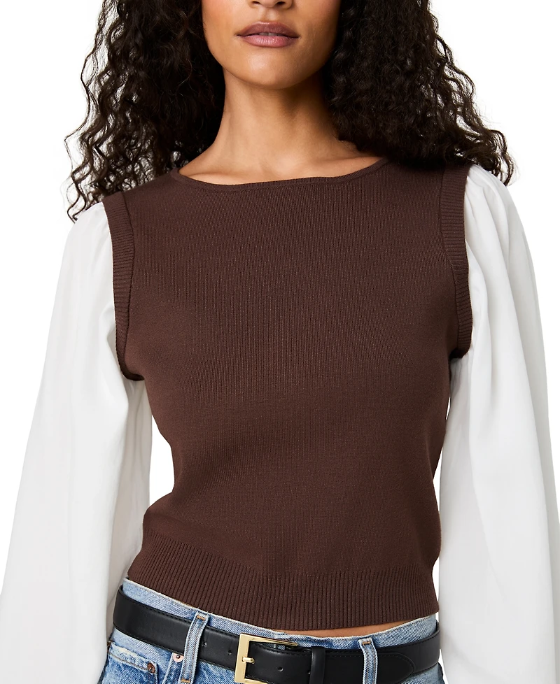 French Connection Women's Shirting Combo Long-Sleeve Top