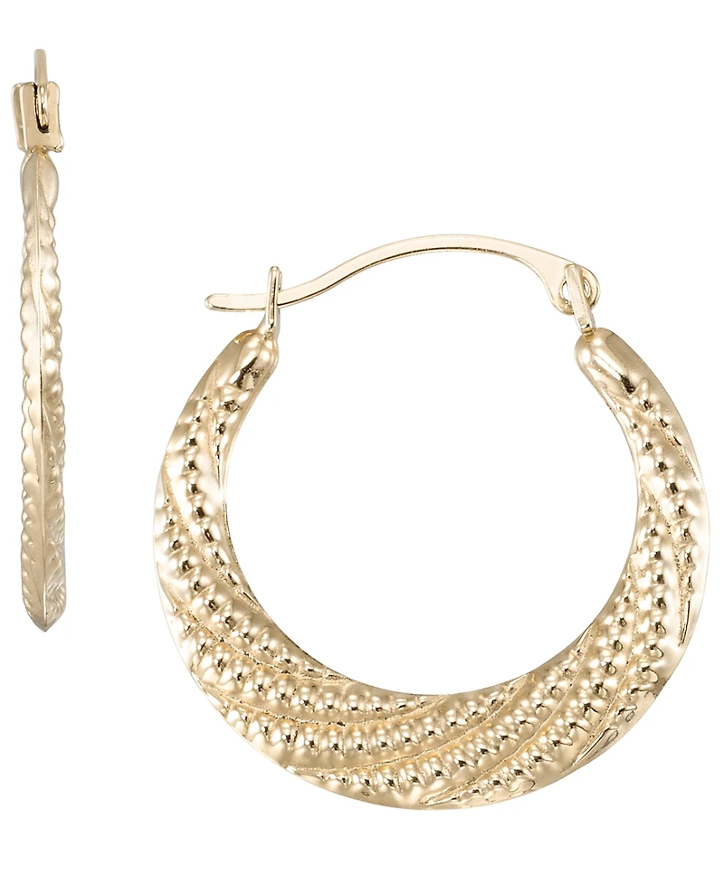 Macy's High Polished & Milgrain Round Hoop Earrings in 10k Yellow Gold