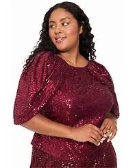 Muse Plus Sequin Draped-Sleeve Top