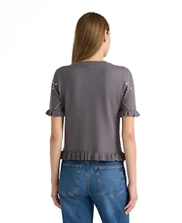 Nvlt Women's Short-Sleeve Crewneck Ruffled Sweater