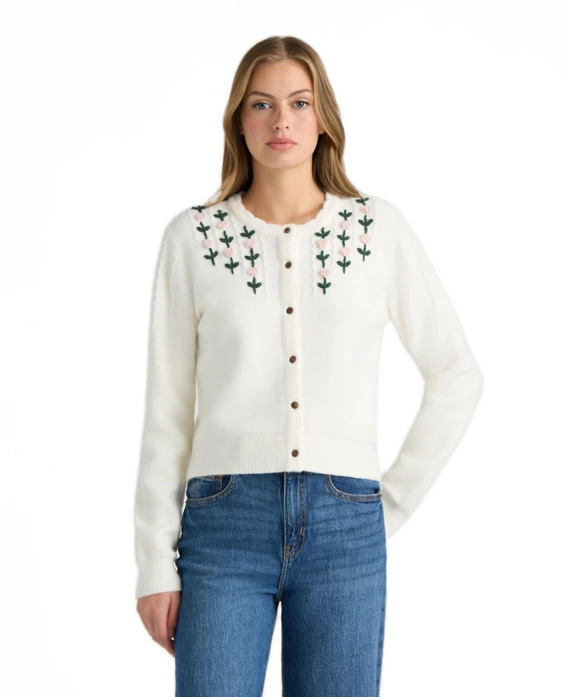 Nvlt Women's Floral Scalloped-Crewneck Cardigan