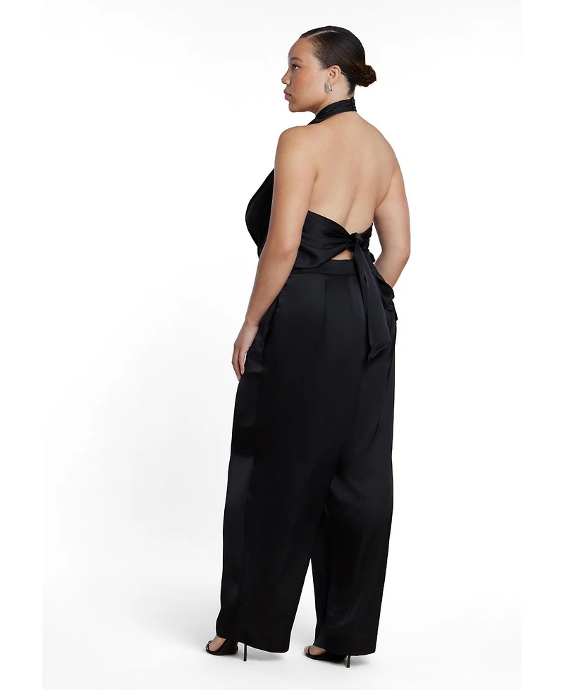 Eloquii Plus Halter Cowl Neck Satin Jumpsuit