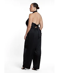 Eloquii Plus Halter Cowl Neck Satin Jumpsuit
