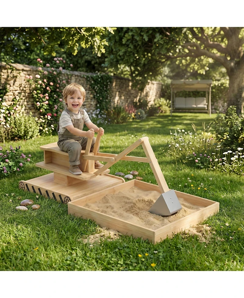 Glintex Wooden Sandbox with 360-Degree Digger and Liner, 72" x 35", Holds 440 lbs of Sand, Ages 3-6