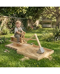 Glintex Wooden Sandbox with 360-Degree Digger and Liner, 72" x 35", Holds 440 lbs of Sand, Ages 3-6