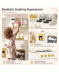 Kinder King Kids Play Kitchen, Wooden Toy Kitchen Playset for Toddler, Pretend Oven, Microwave