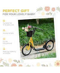 Glintex Youth Kick Scooter with 16 in Air Tires, Basket and Cupholder