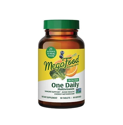 MegaFood One Daily Iron Free Multivitamin for Women and Men, Bone and Immune Support, 90 Ct
