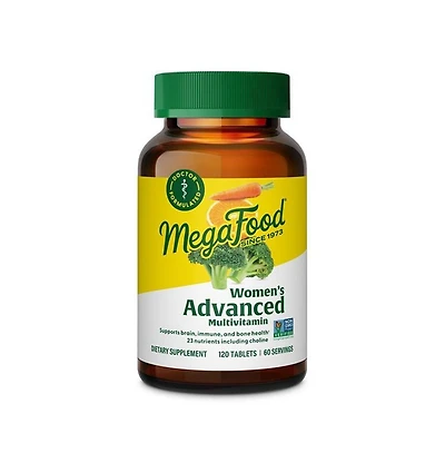 MegaFood Advanced Multivitamin for Women with Iron, Choline, Methyl B12, Methylfolate, Vitamin D3, C and Zinc, 120 Ct