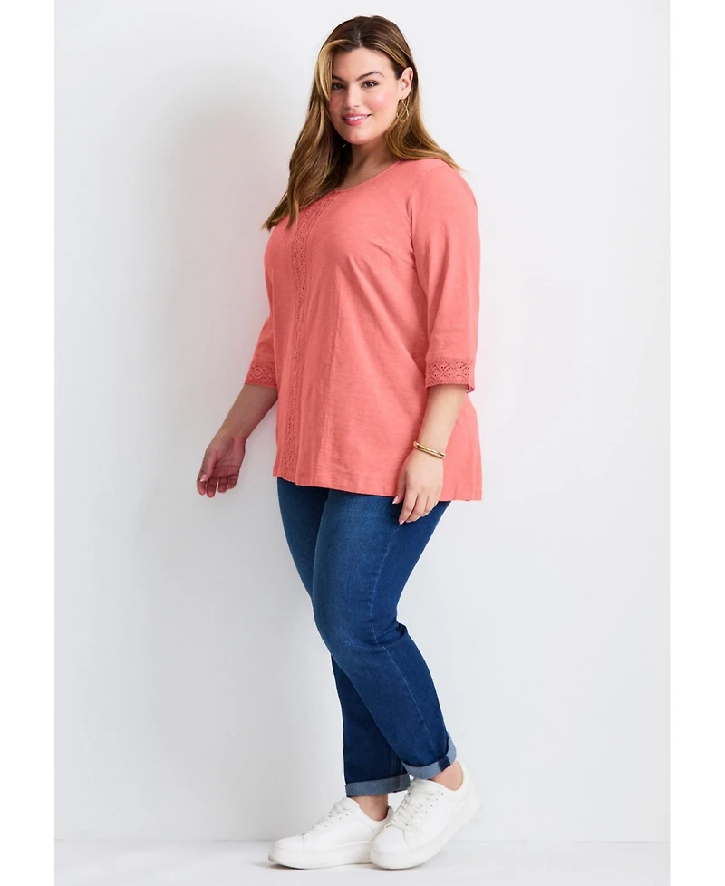 Avenue Women's Plus Crochet Trim Tunic