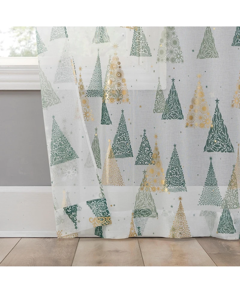 No. 918 Balsam Christmas Tree Metallic Sheer Rod Pocket Curtain Panel Pair