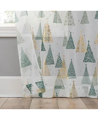No. 918 Balsam Christmas Tree Metallic Sheer Rod Pocket Curtain Panel Pair