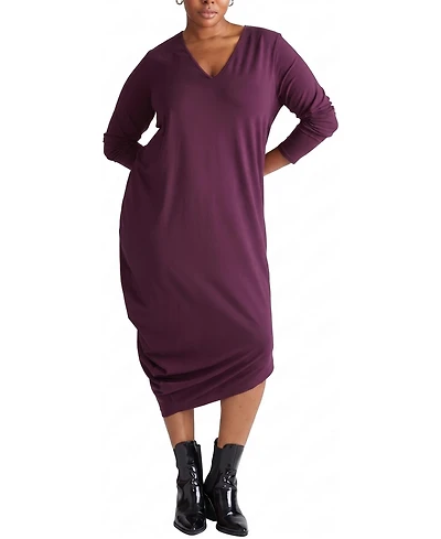 Universal Standard Plus Geneva Long-Sleeve V-Neck Midi Dress
