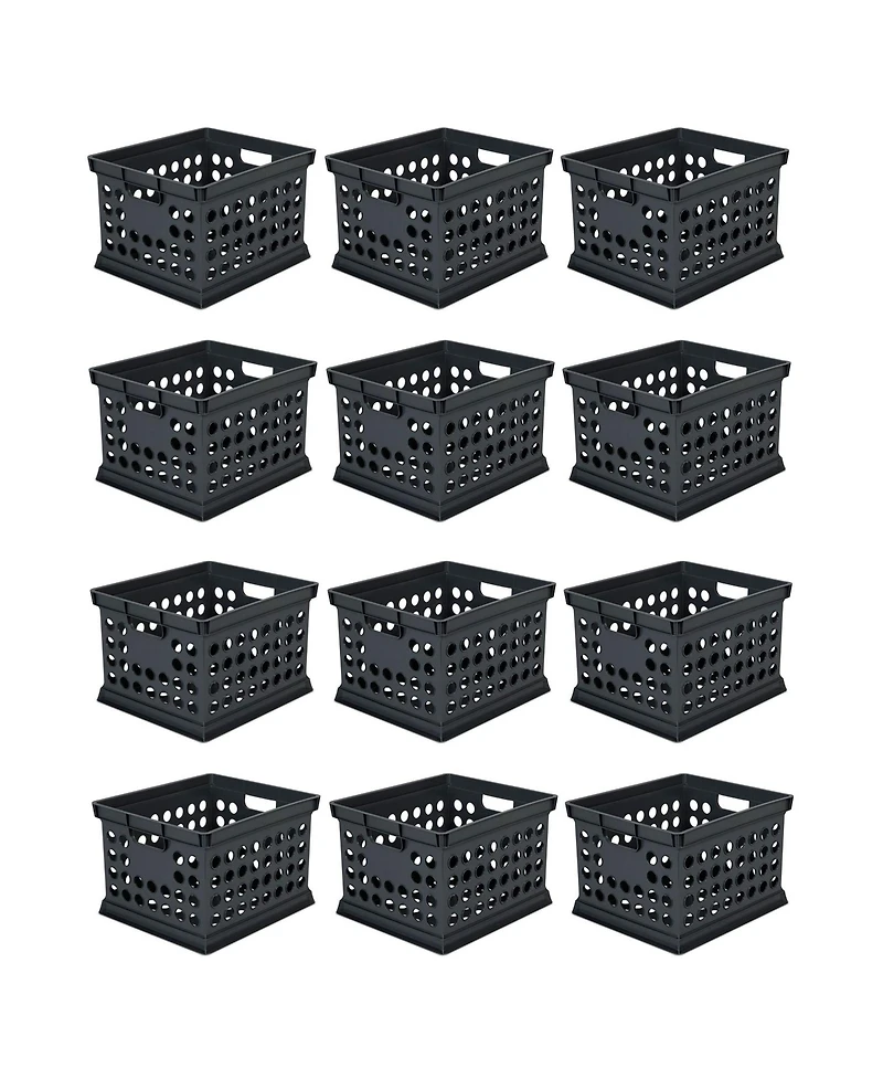 Sterilite Stackable Plastic Storage Open Crate Bin Organizer Box, Black (6 Pack)