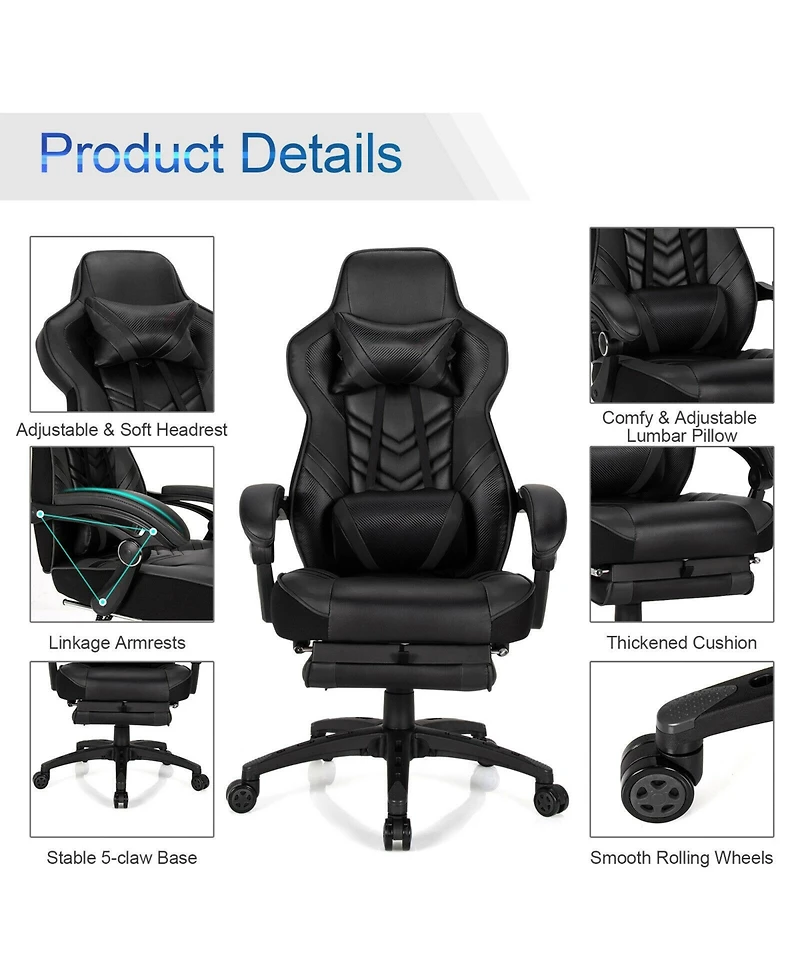 Mecale Adjustable Gaming Chair with Footrest and Lumbar Cushion for Office