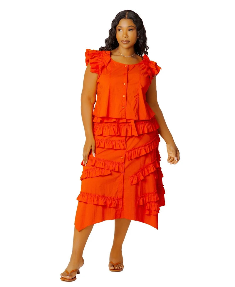 Buxom Couture Plus Tiered Ruffle Asymmetric Top and Skirt Set
