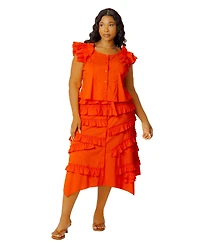Buxom Couture Plus Tiered Ruffle Asymmetric Top and Skirt Set