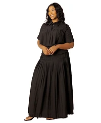 Buxom Couture Plus Pleated Cropped Collared Top and Skirt Set