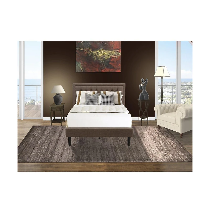East West Furniture 2 Pc Full Size Bed Set - Platform Bed Headboard with 1 Wood Night Stand