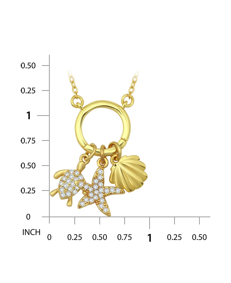 Macy's 14k Gold-Plated Over Brass Circle Charm Holder with Turtle, Starfish, and Clamshell Charms Necklace