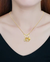 Macy's 14k Gold-Plate Over Brass Heart Shaped Charm Holder with Elephant, Heart and Evil Eye Charms Necklace