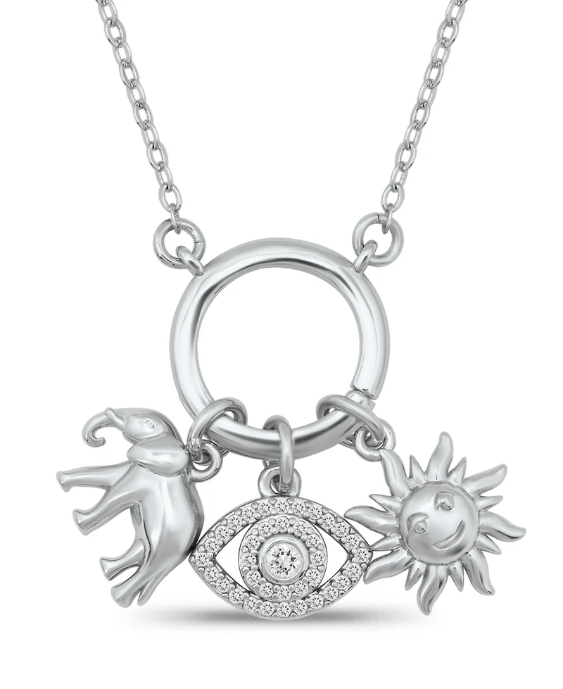 Macy's Fine Silver-Plated Over Brass Circle Charm Holder with Elephant, Evil Eye and Sun Charms Necklace