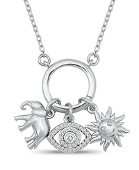 Macy's Fine Silver-Plated Over Brass Circle Charm Holder with Elephant, Evil Eye and Sun Charms Necklace